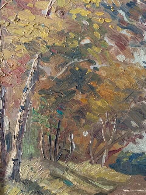 Old impressionist painting, autumn forest, framed, signed, late 19th century