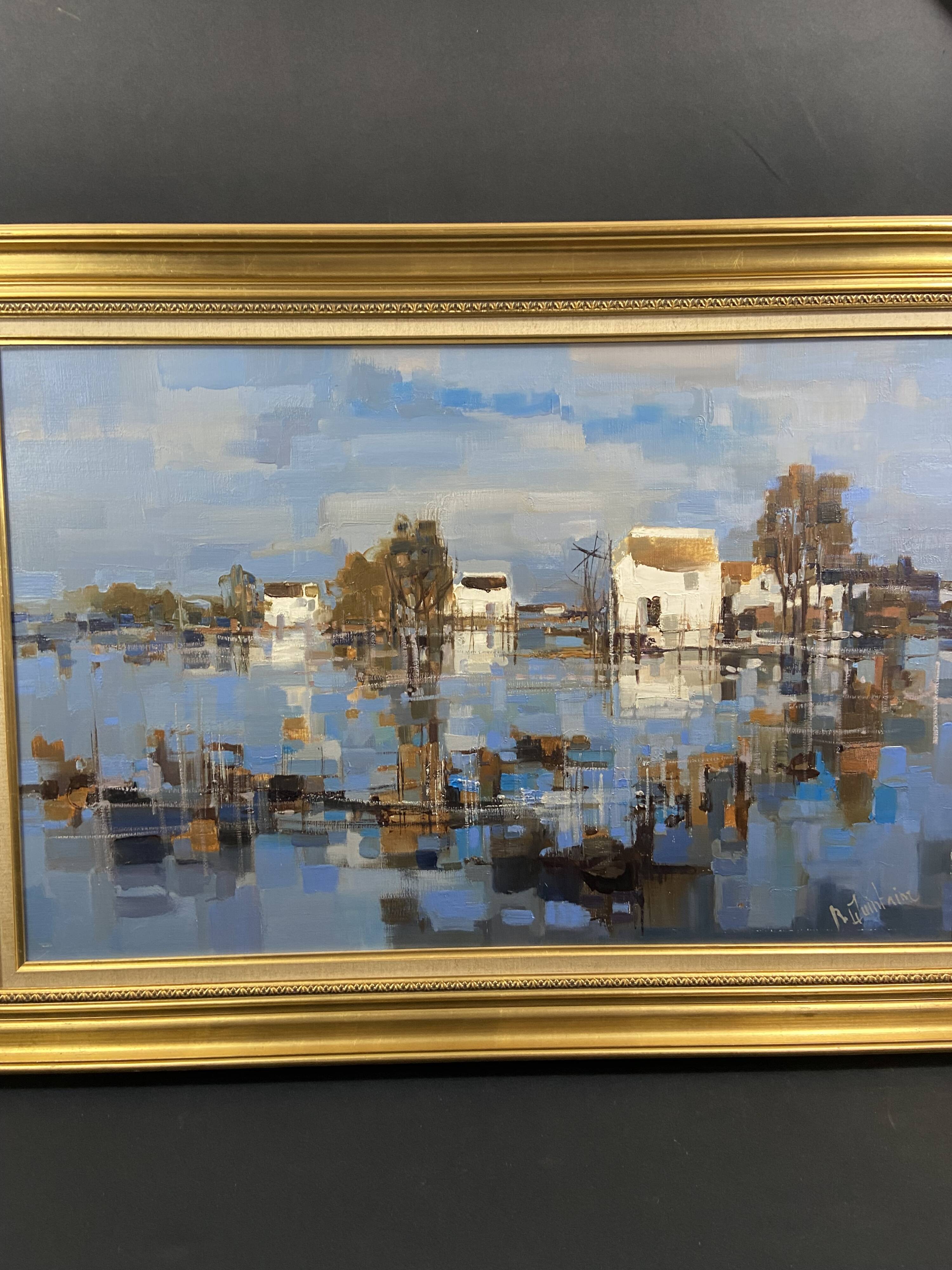 Large oil painting on canvas Camargue landscape Roger QUINTAINE 1921-2005