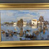 Large oil painting on canvas Camargue landscape Roger QUINTAINE 1921-2005