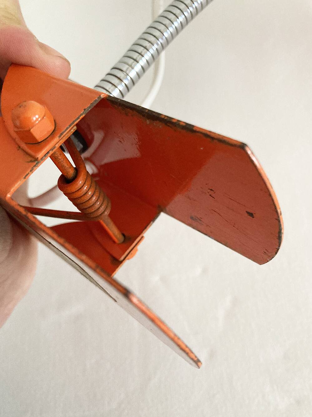 Delmas orange flexible clamp lamp, 1970s