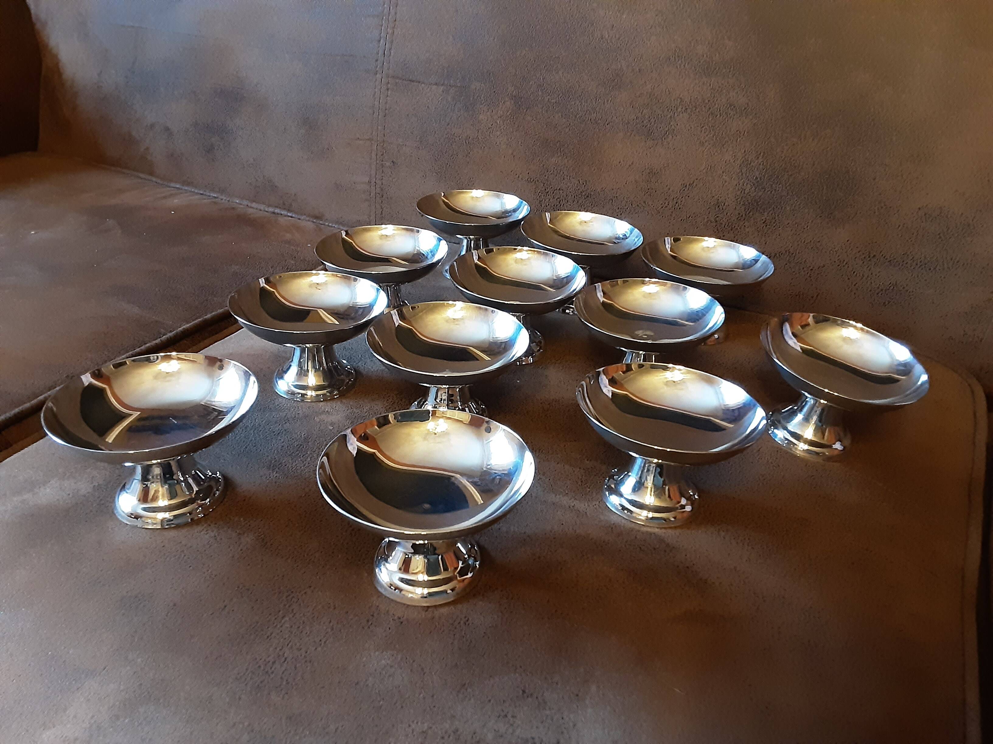 Set of 12 stainless steel footed bowls