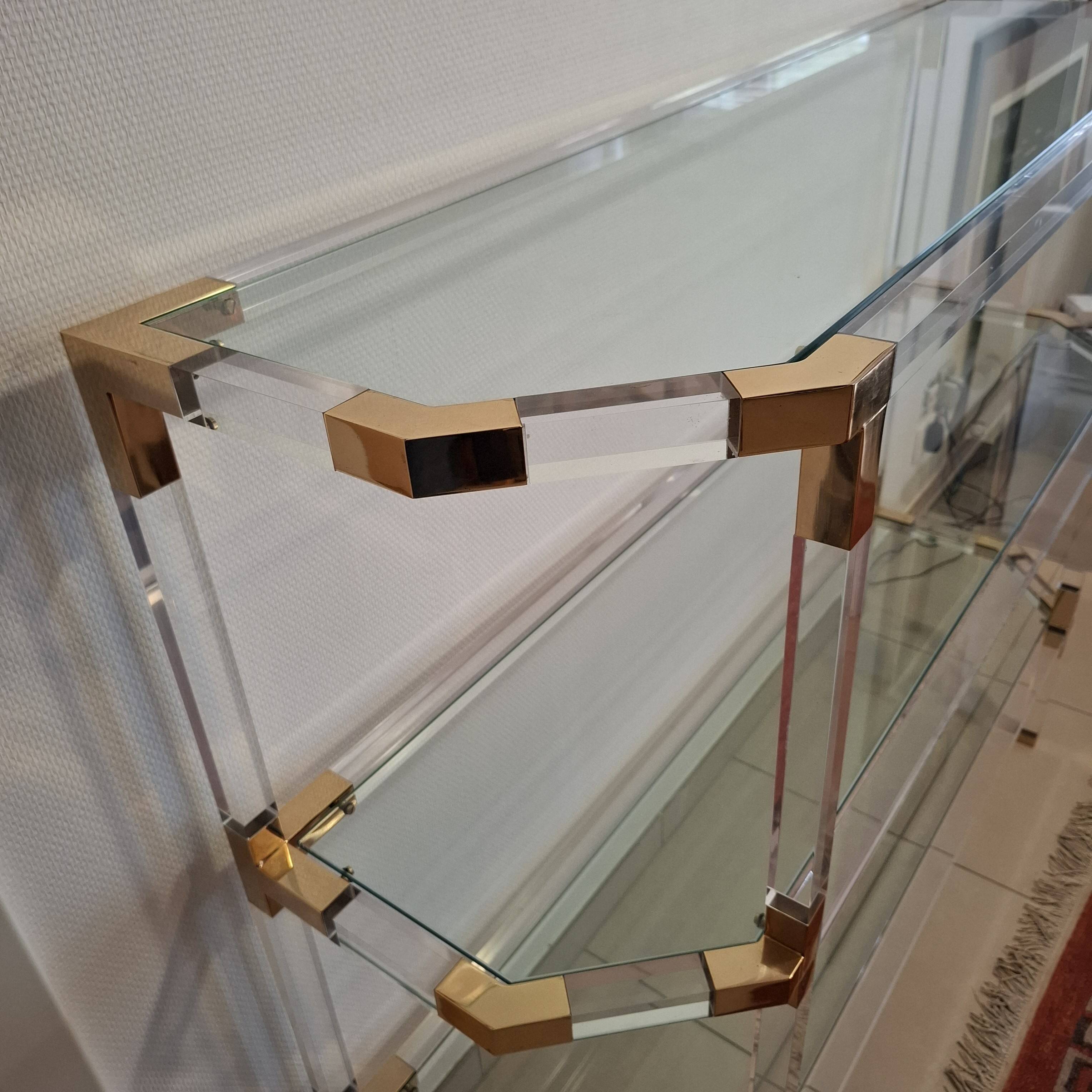 Hollywood Regency Bookshelf - Lucite & Brass - 1980s