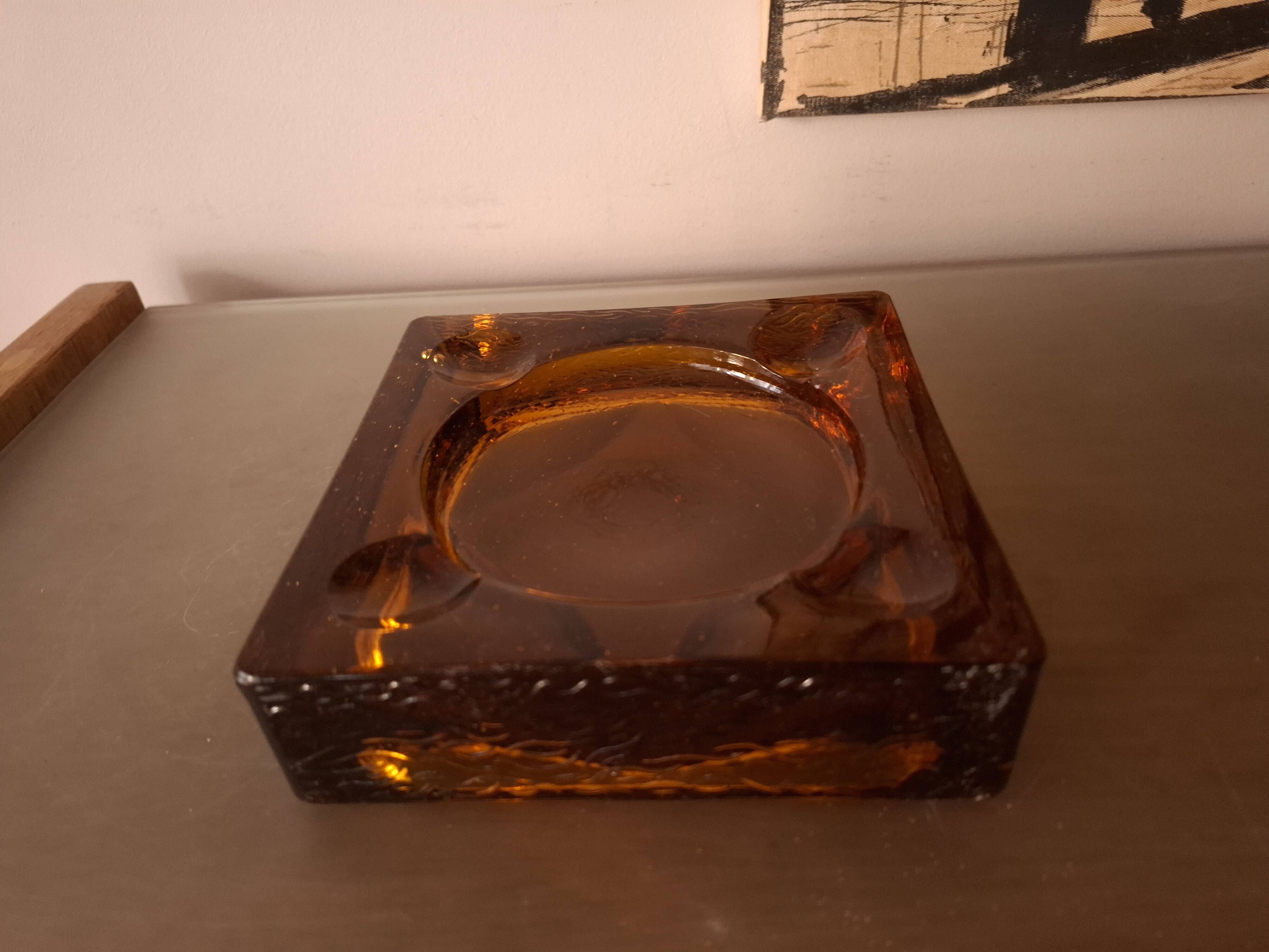 Ashtray, blown glass pocket emptying tray vintage 70's