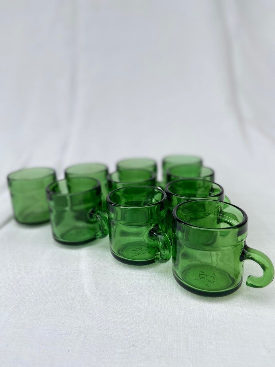Lot of 10 vintage coffee cups green Duralex style
