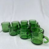 Lot of 10 vintage coffee cups green Duralex style