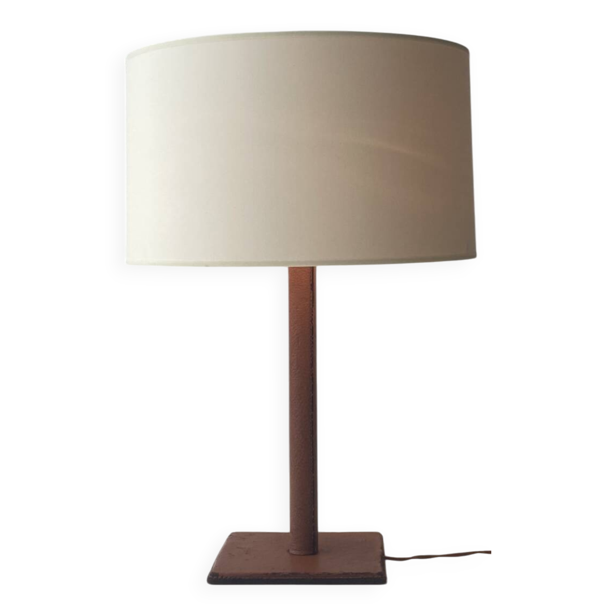 Lampe en cuir piqué sellier 1950 vintage