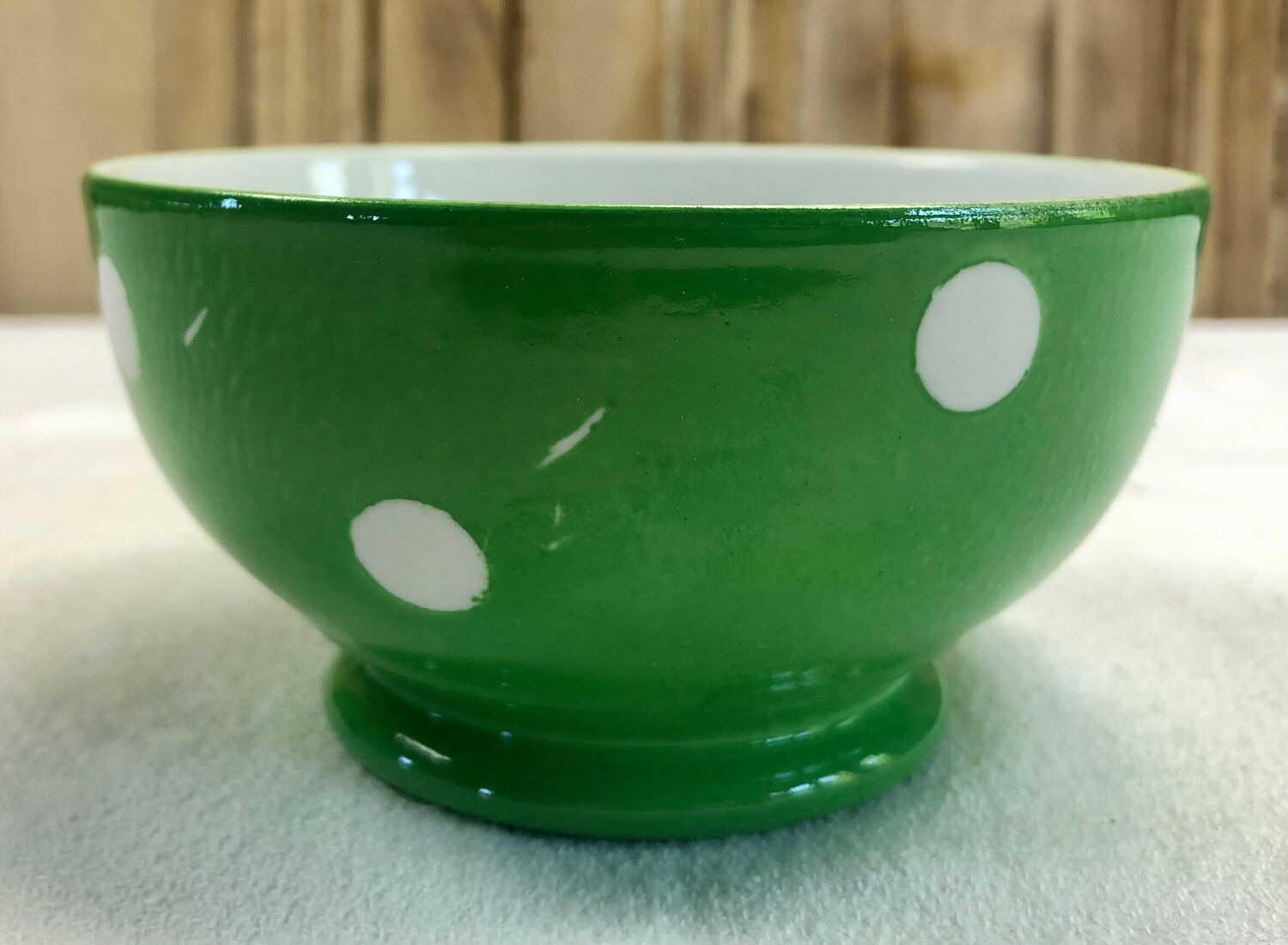 Bol vert pois blancs porcelaine Longchamp