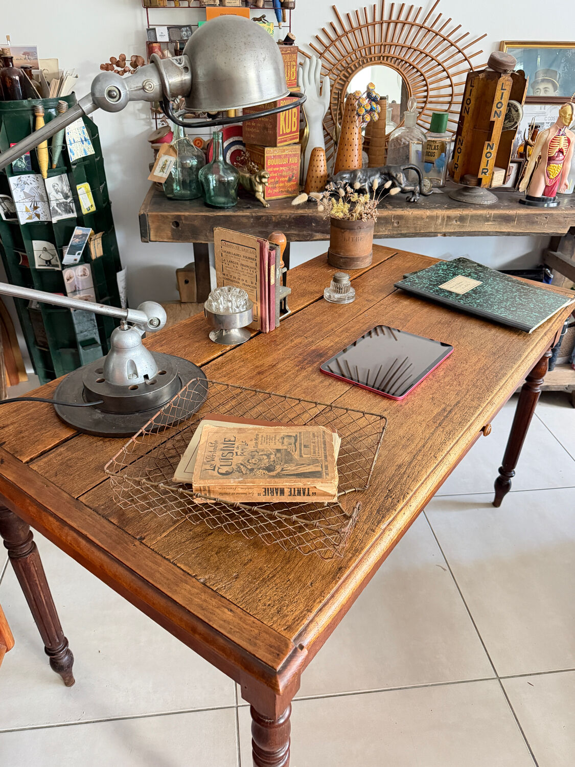 Old farmhouse table with turned legs
