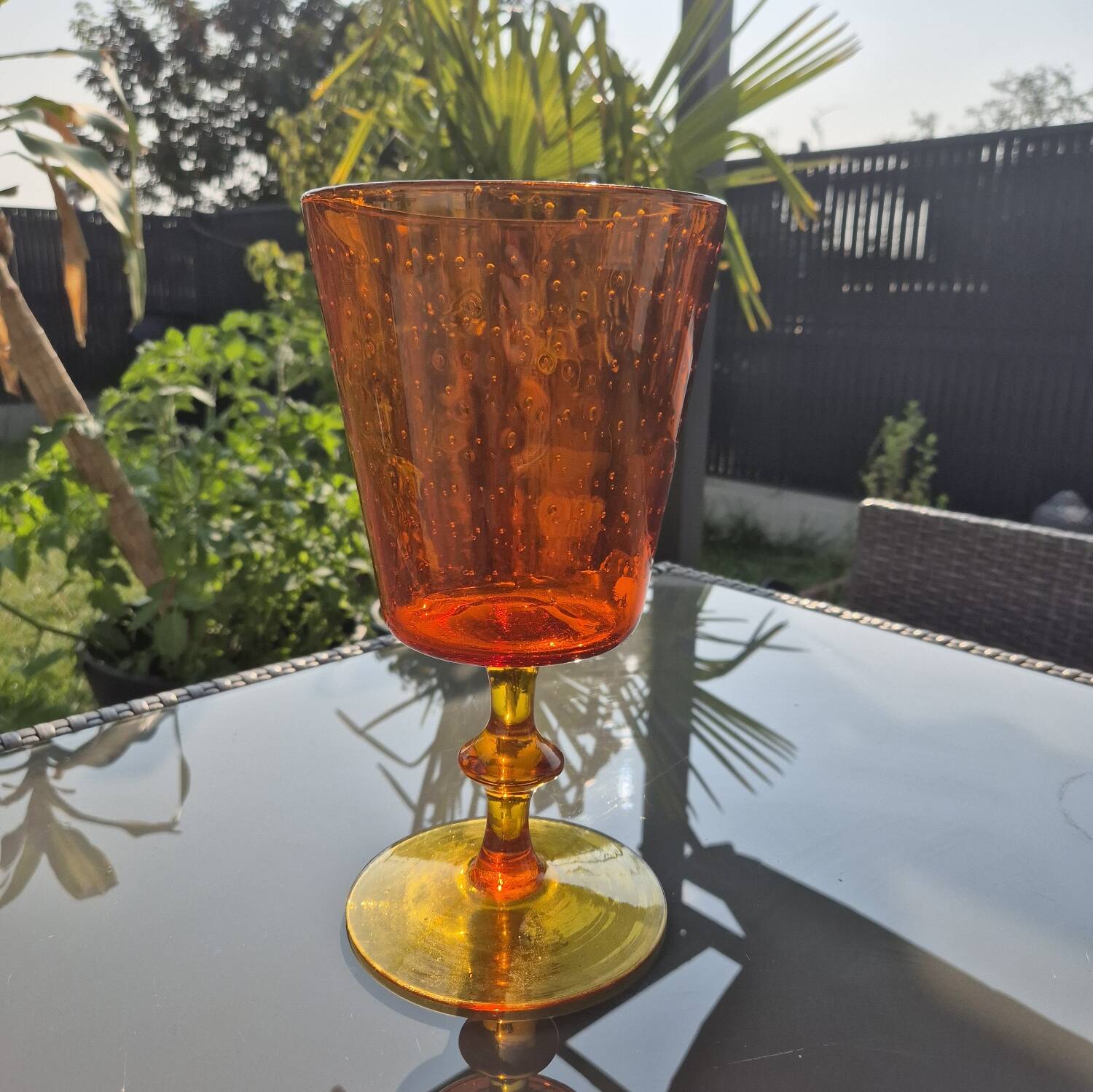Vintage blown glass vase – orange bubble crystal – circa 1970