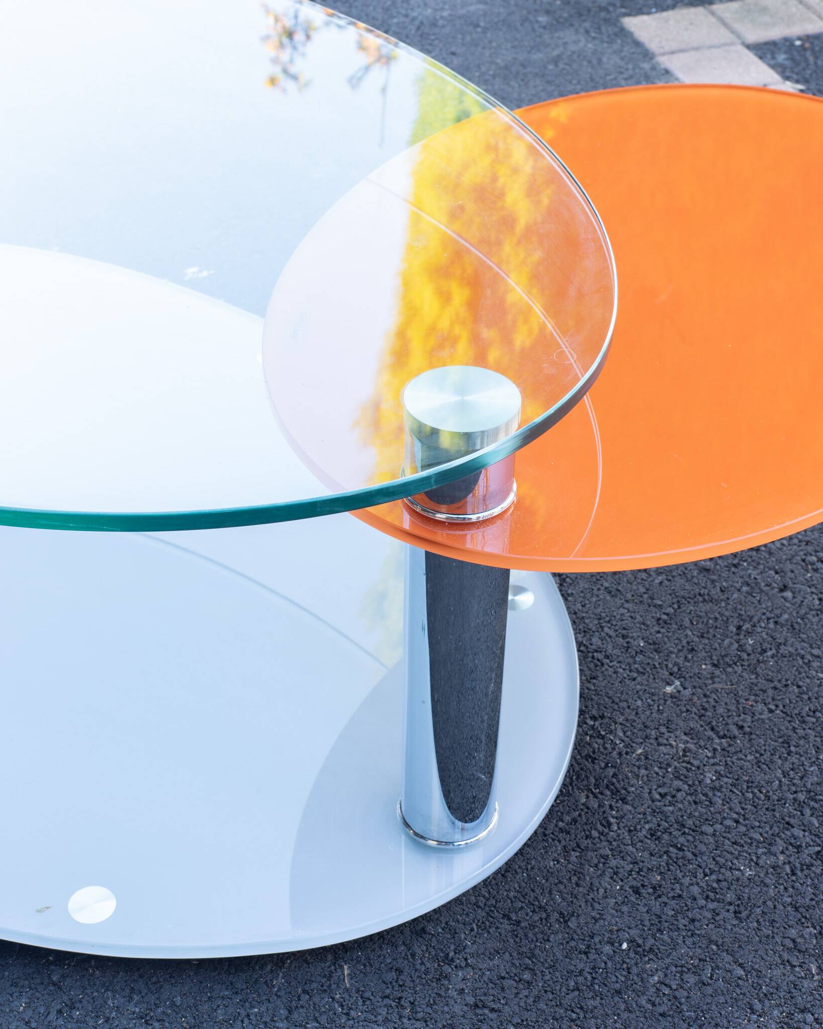 Antoine Motard designer swivel tempered glass coffee table