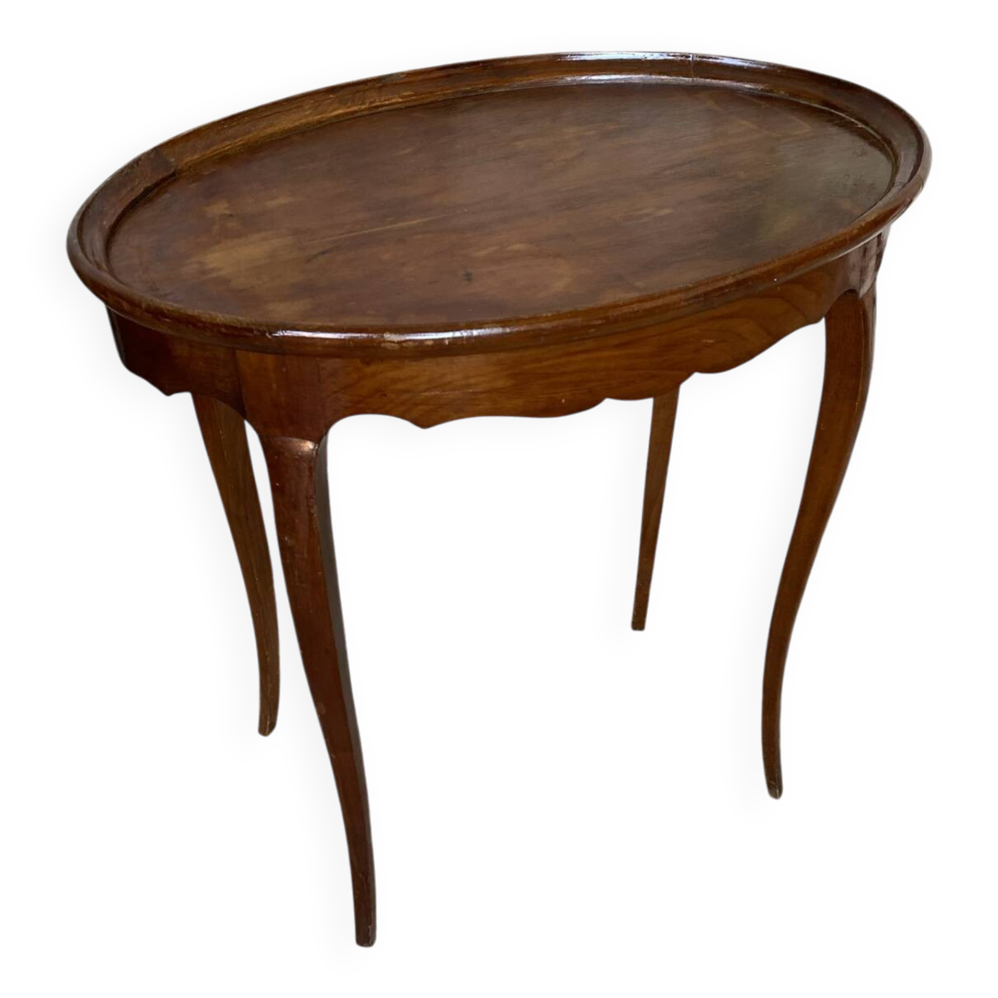 Antique Oval Cocktail Table Guéridon LOUIS XV Wooden Curved Legs Vintage