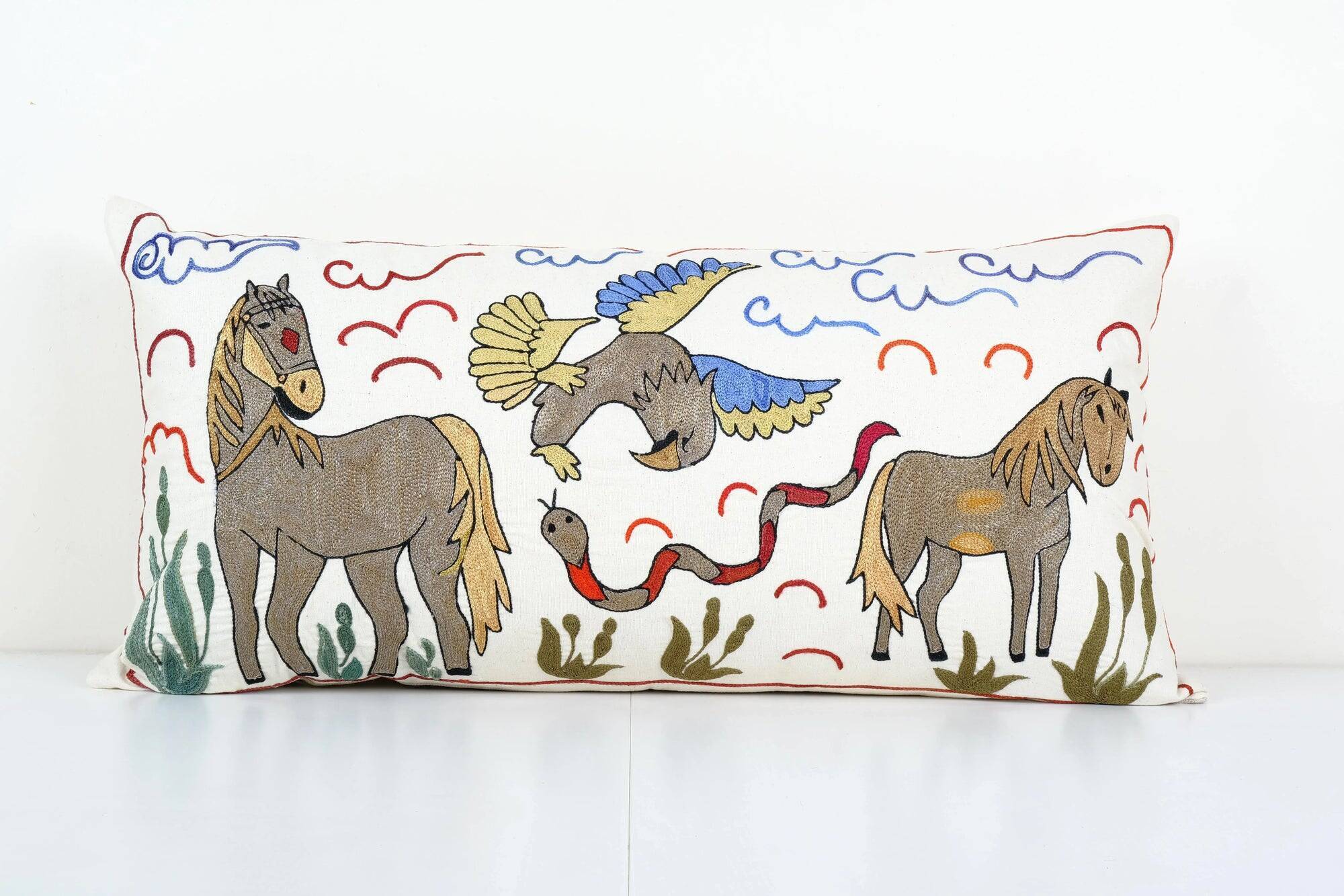 Vintage embroidered cushion cover 46x89 cm