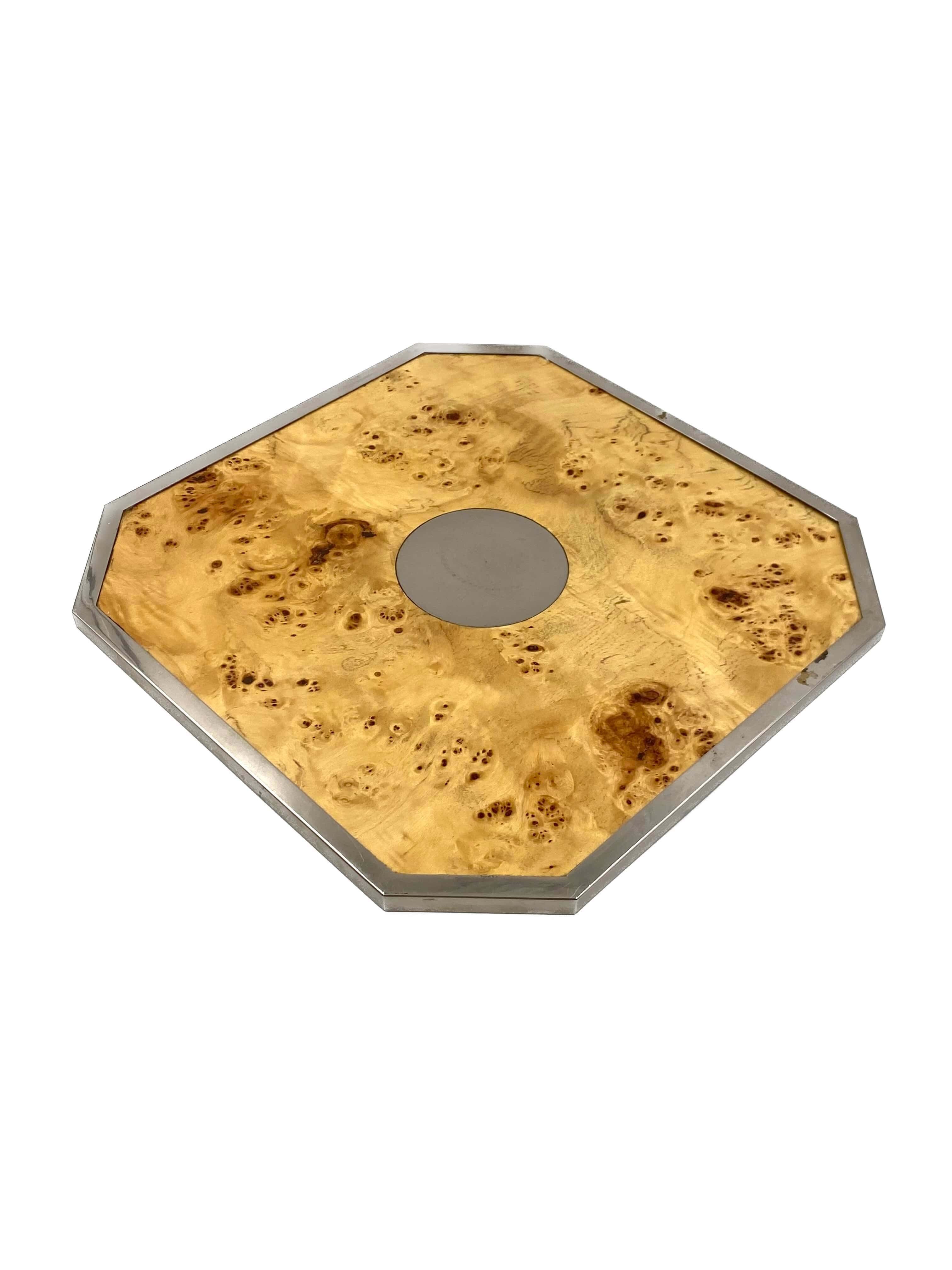 Tommaso Barbi, Hollywood regency burl wood tray, Italy 1970s