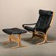 Ingmar Relling Siesta Lounge Chair and Ottoman in naturel Oak and Black Lea