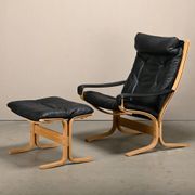 Ingmar Relling Siesta Lounge Chair and Ottoman in naturel Oak and Black Lea