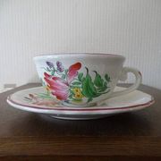 Kg luneville "street lamp" breakfast cup coffee tea earthenware flowers hand-painted - 1