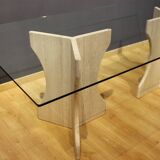Travertine and glass dining table