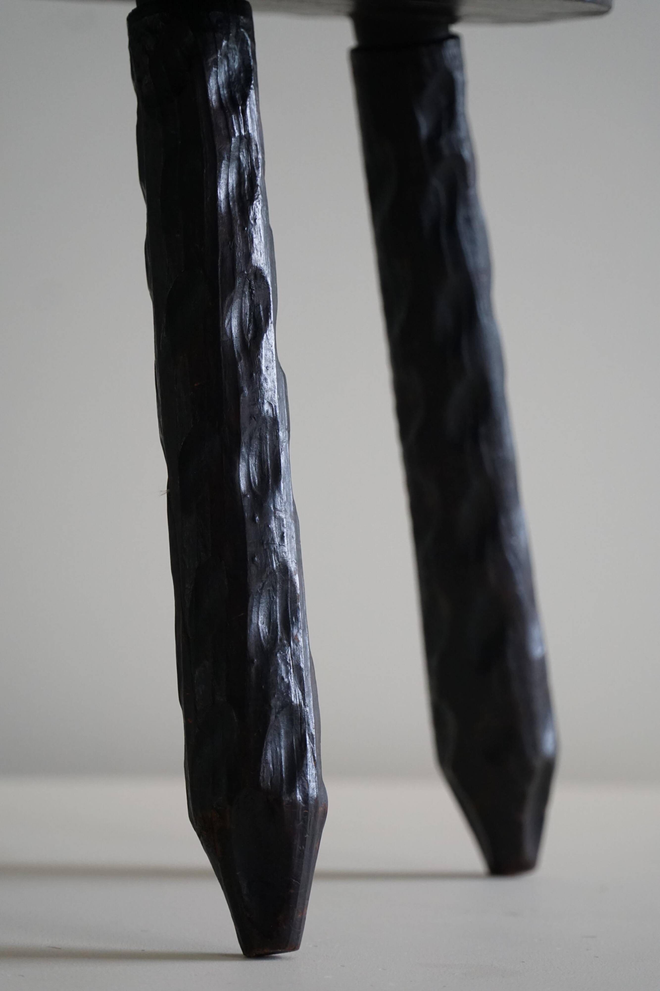 Swedish tripod stool in pine and cowhide, Wabi Sabi, 1950s