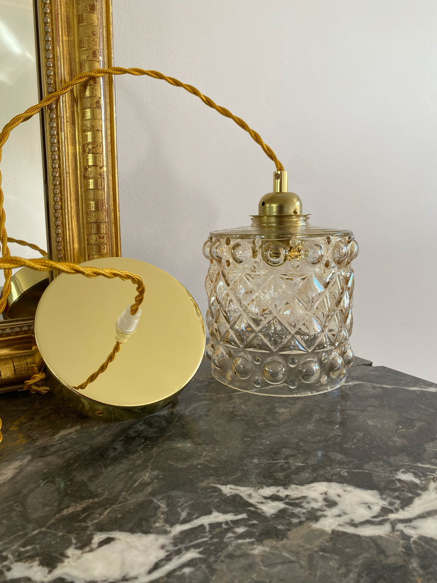 Vintage amber glass suspension globe