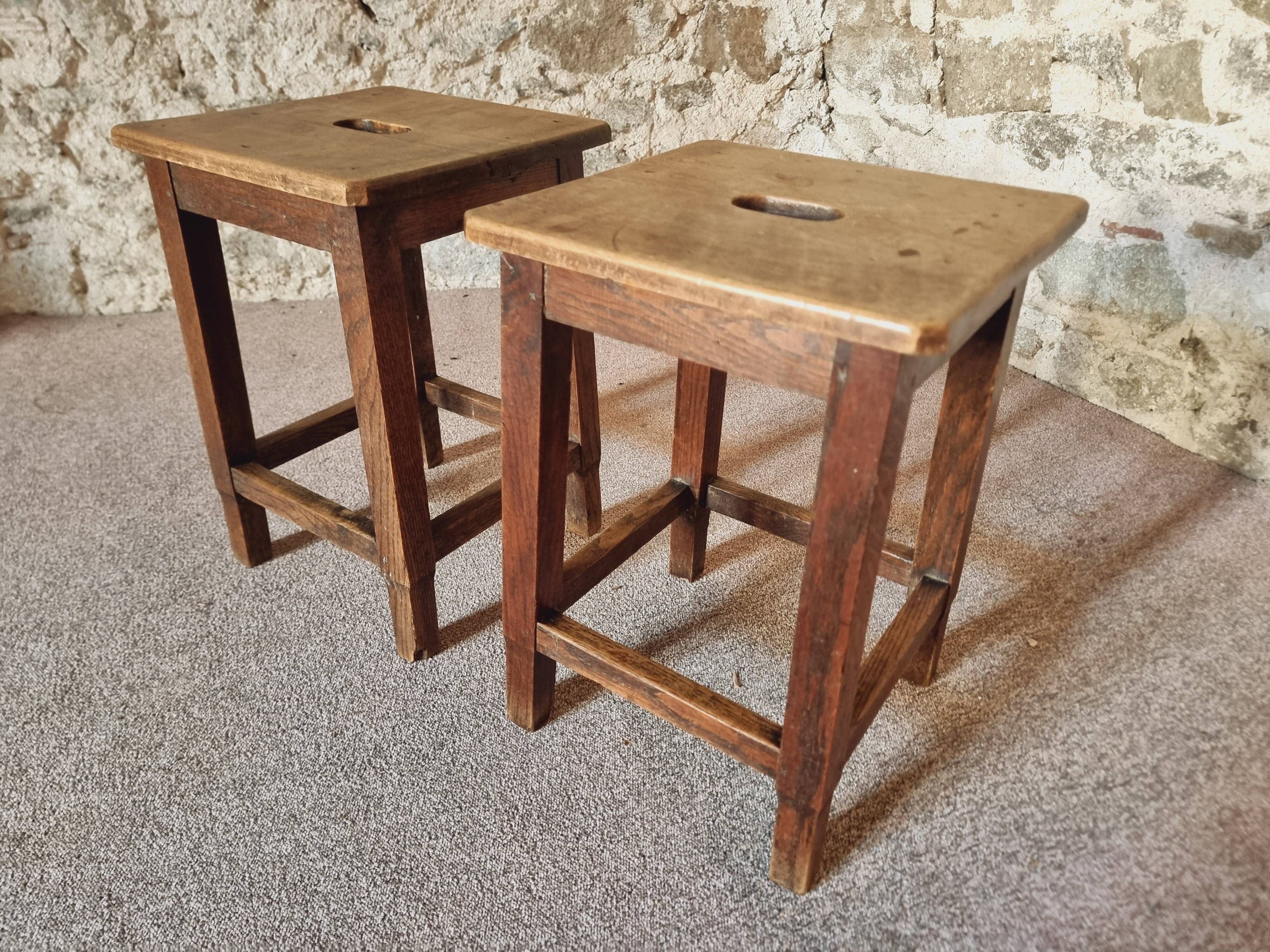Pair of oak workshop stools – France, 1950s