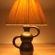 Black ceramic lamp Henri Chatard, 50s, wool lampshade