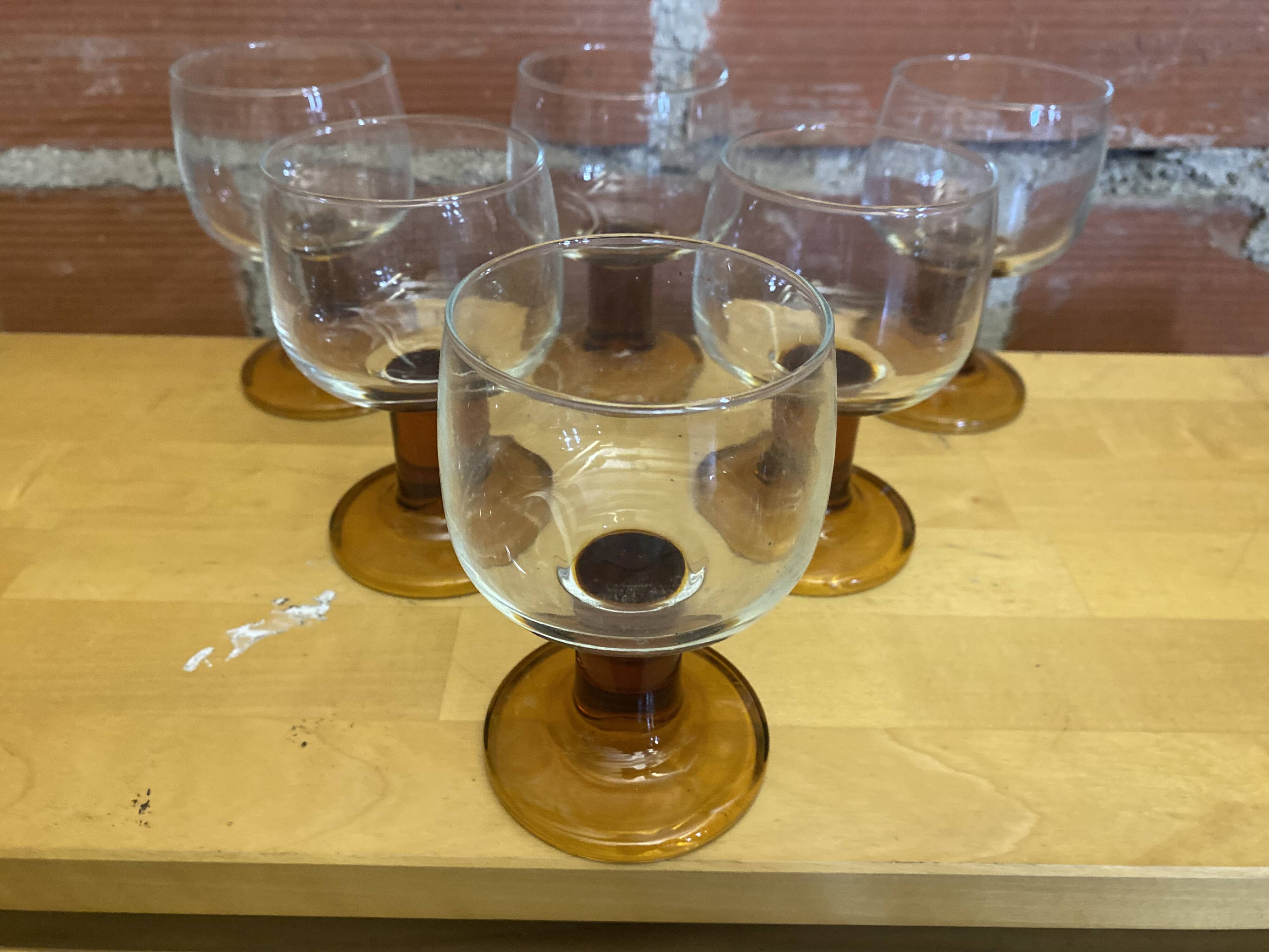 Set of 6 luminarc stemmed glasses transparent & amber vintage #e00