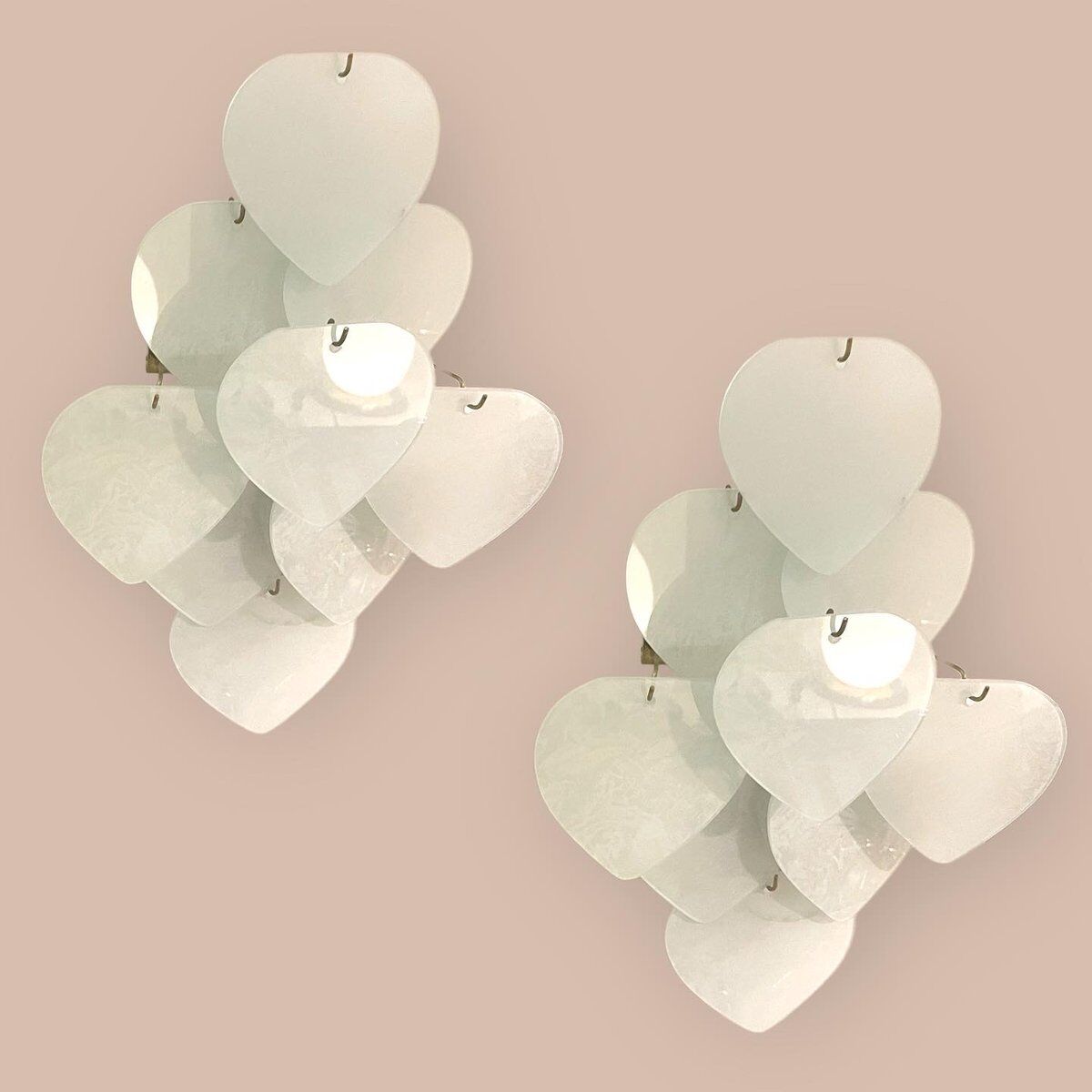 Heart Shaped Glass Sconces, 1980s, Set of 2