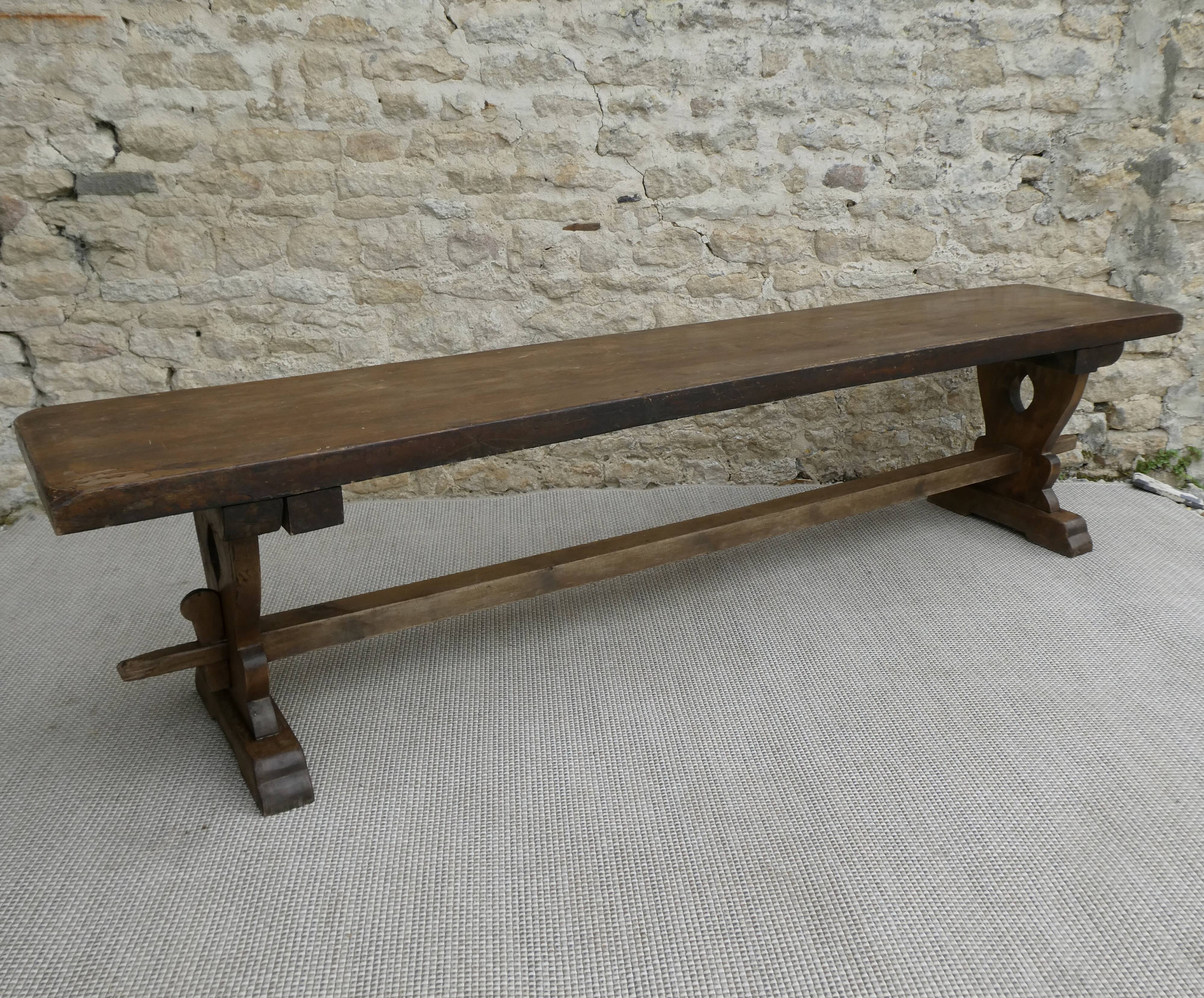 Ancient solid wooden monastery bench, 180 cm length