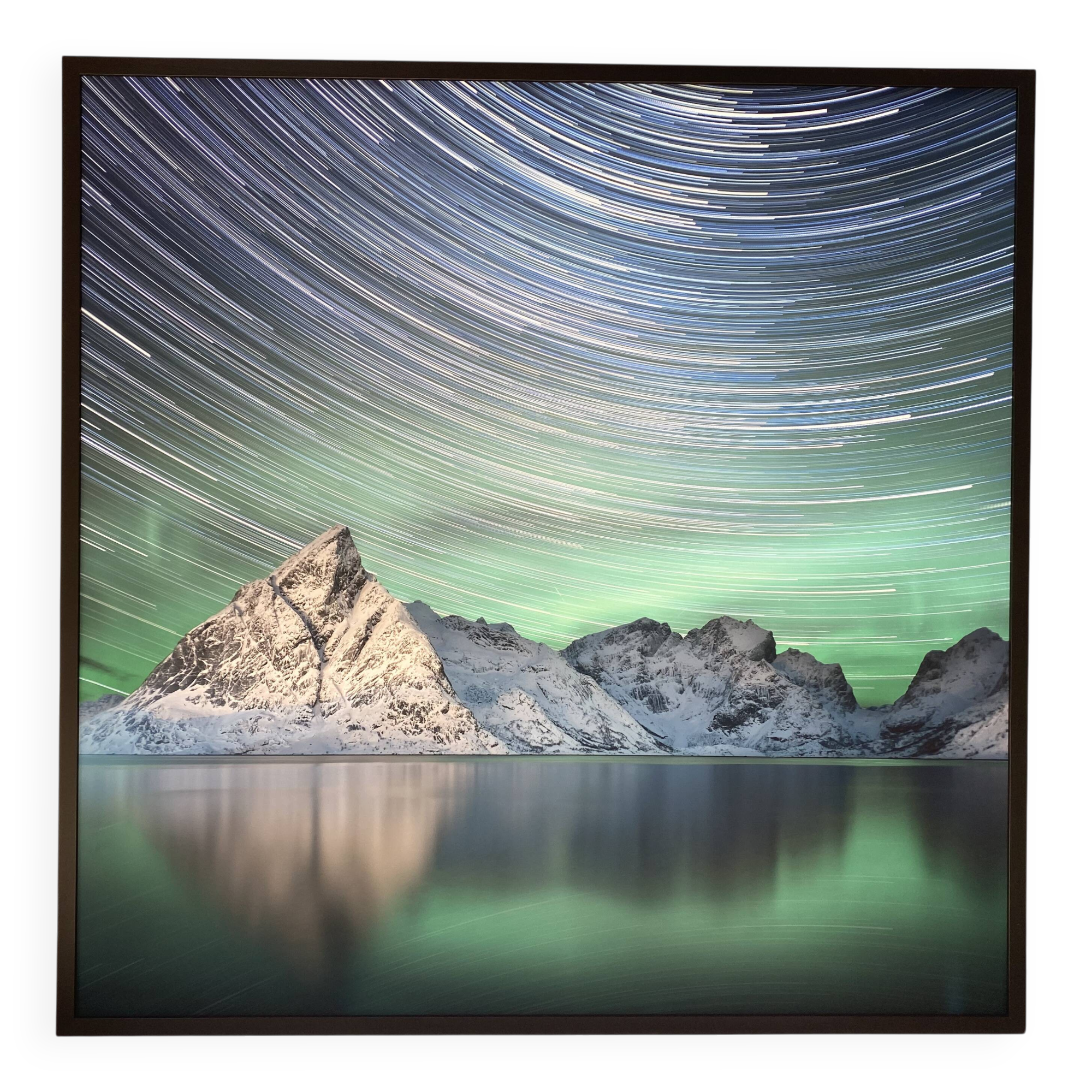 Fine Art Print – Aurora Borealis and Star Trails, Mountain Landscape