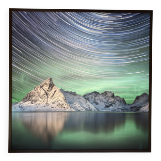 Fine Art Print – Aurora Borealis and Star Trails, Mountain Landscape