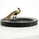 Beautiful, large black granite valet tray featuring a brass peacock, circa