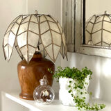 Mother-of-pearl and olive wood lamp