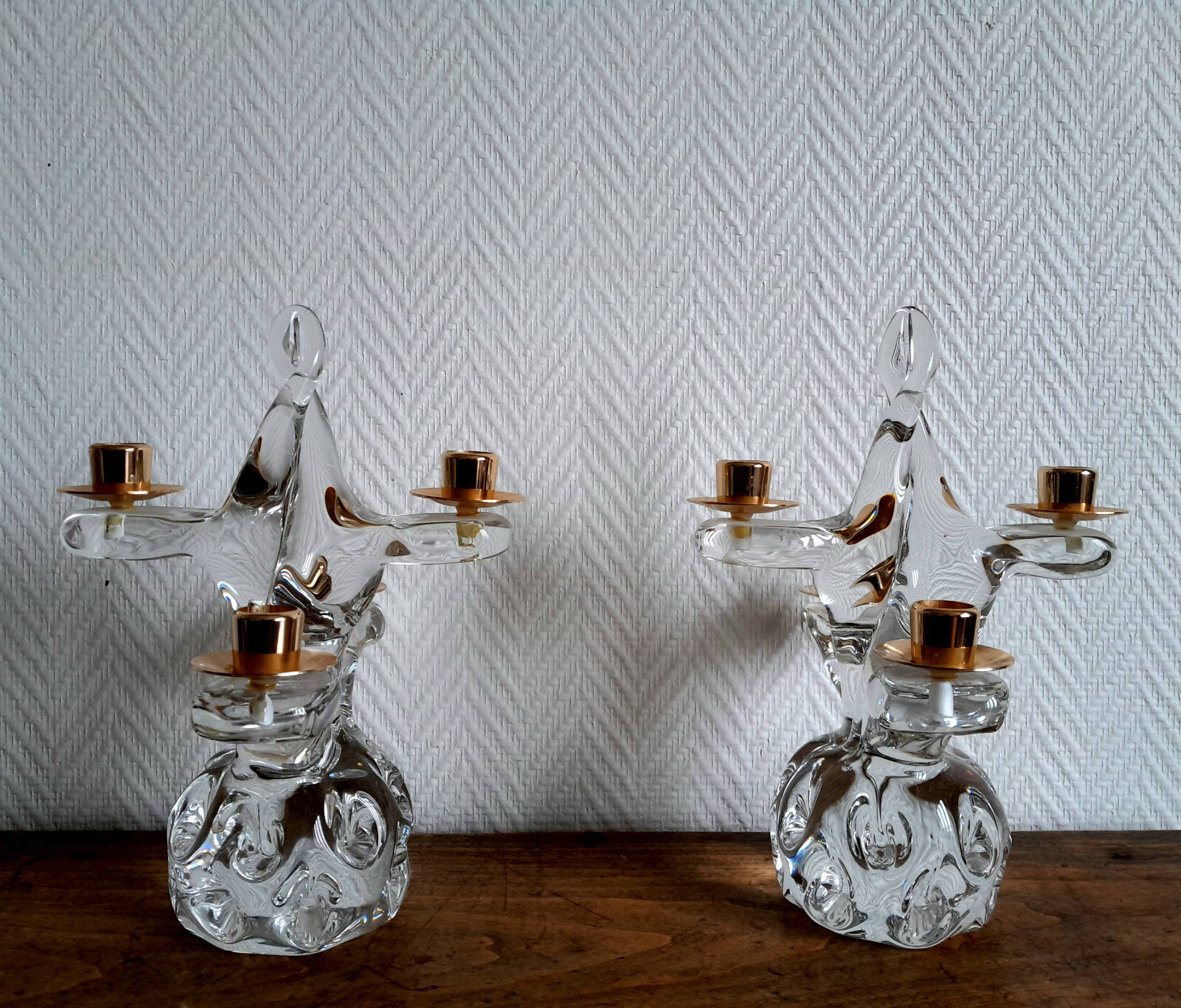Paire de chandeliers cristal Schneider 1950