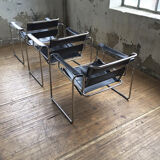 Bauhaus modernist leather chrome armchairs