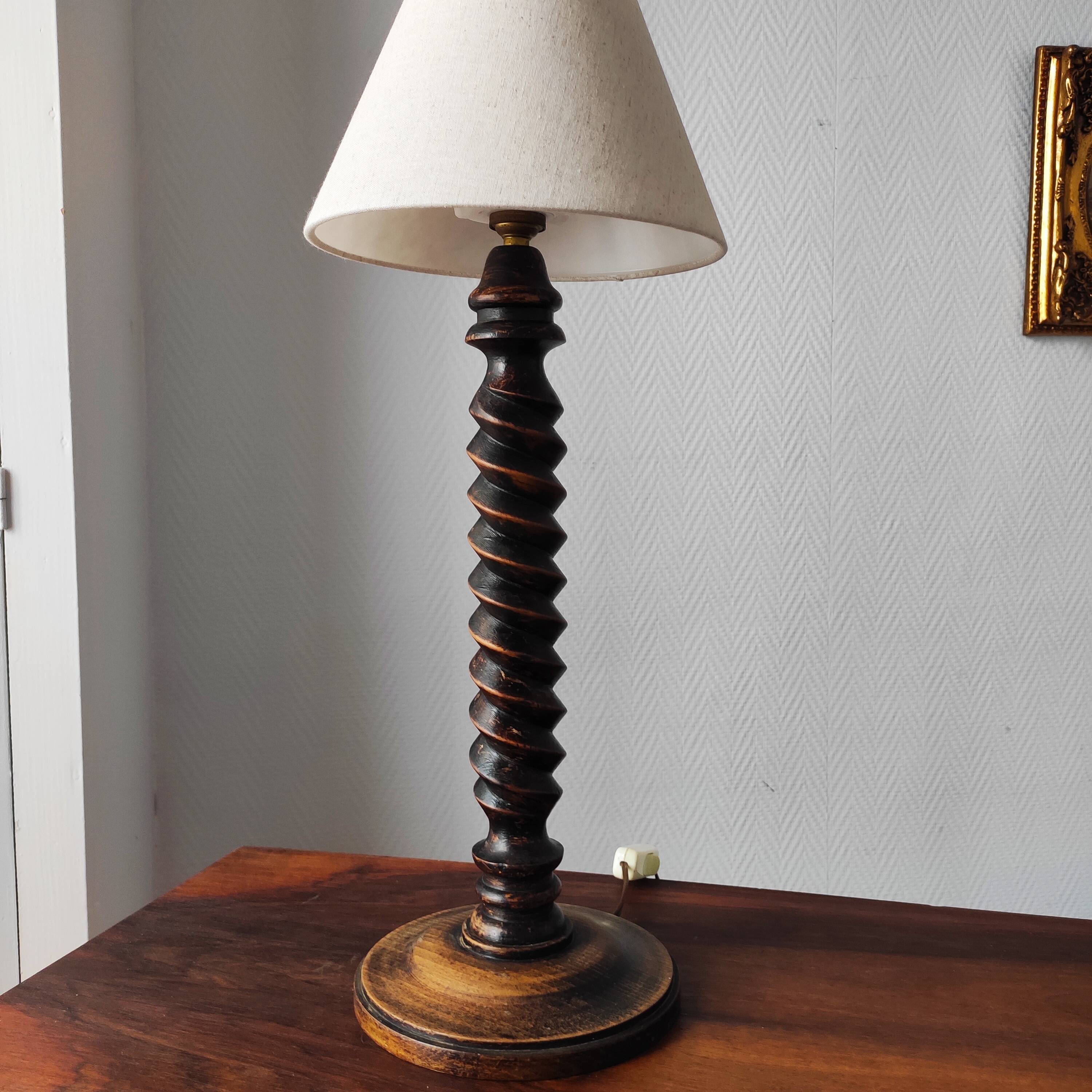 Vintage French lamp 1950/60 in turned wood
