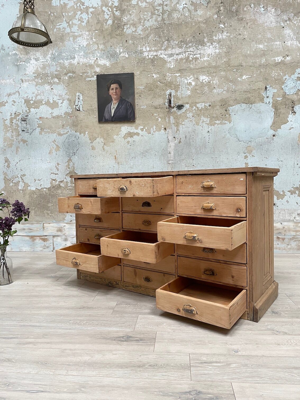 Bank store counter with drawers, circa 1900.