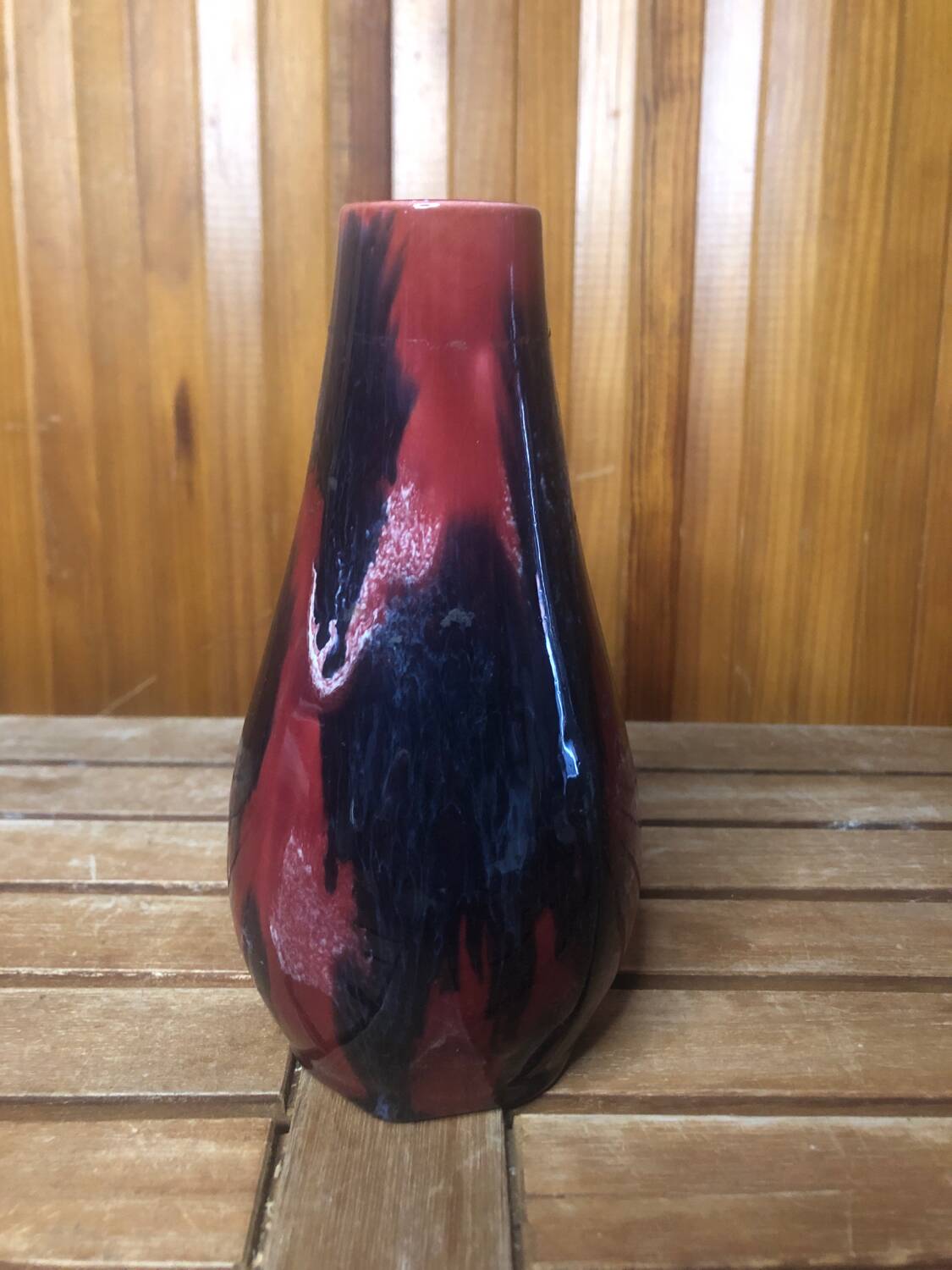 Old soliflore vase ceramic red blue black 70s vintage #a411