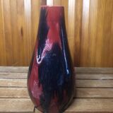 Ancien vase soliflore céramique rouge bleu noir années 70 vintage #a411