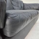 1970s, Danish 2-seater sofa, original black furniture leather, teak wood.