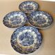 4 blue & white English style dinner plates