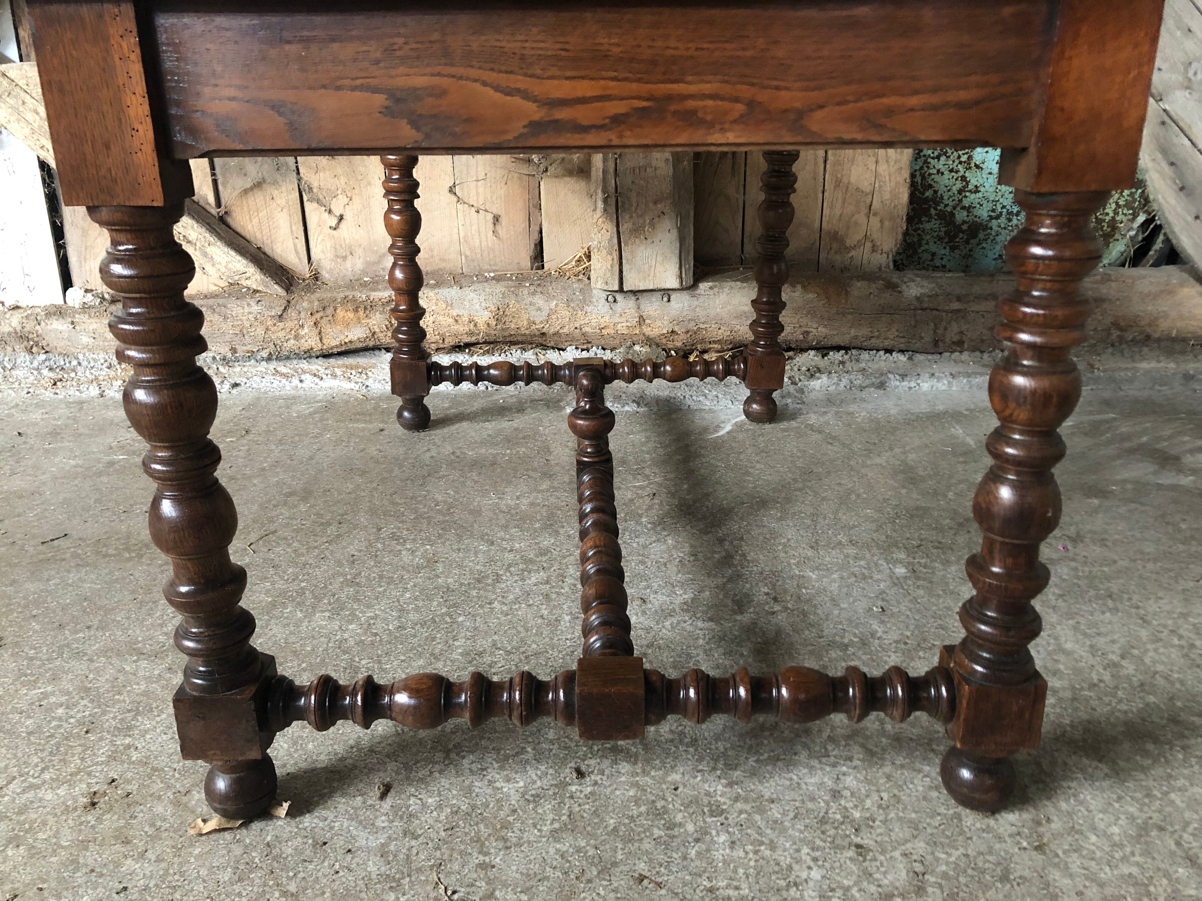 Old desk style henri ii table + drawer wood turned vintage
