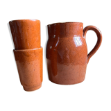 Set of 2 glasses in Digoin stoneware + carafe
