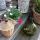 Green canister with wicker, vintage 60/70