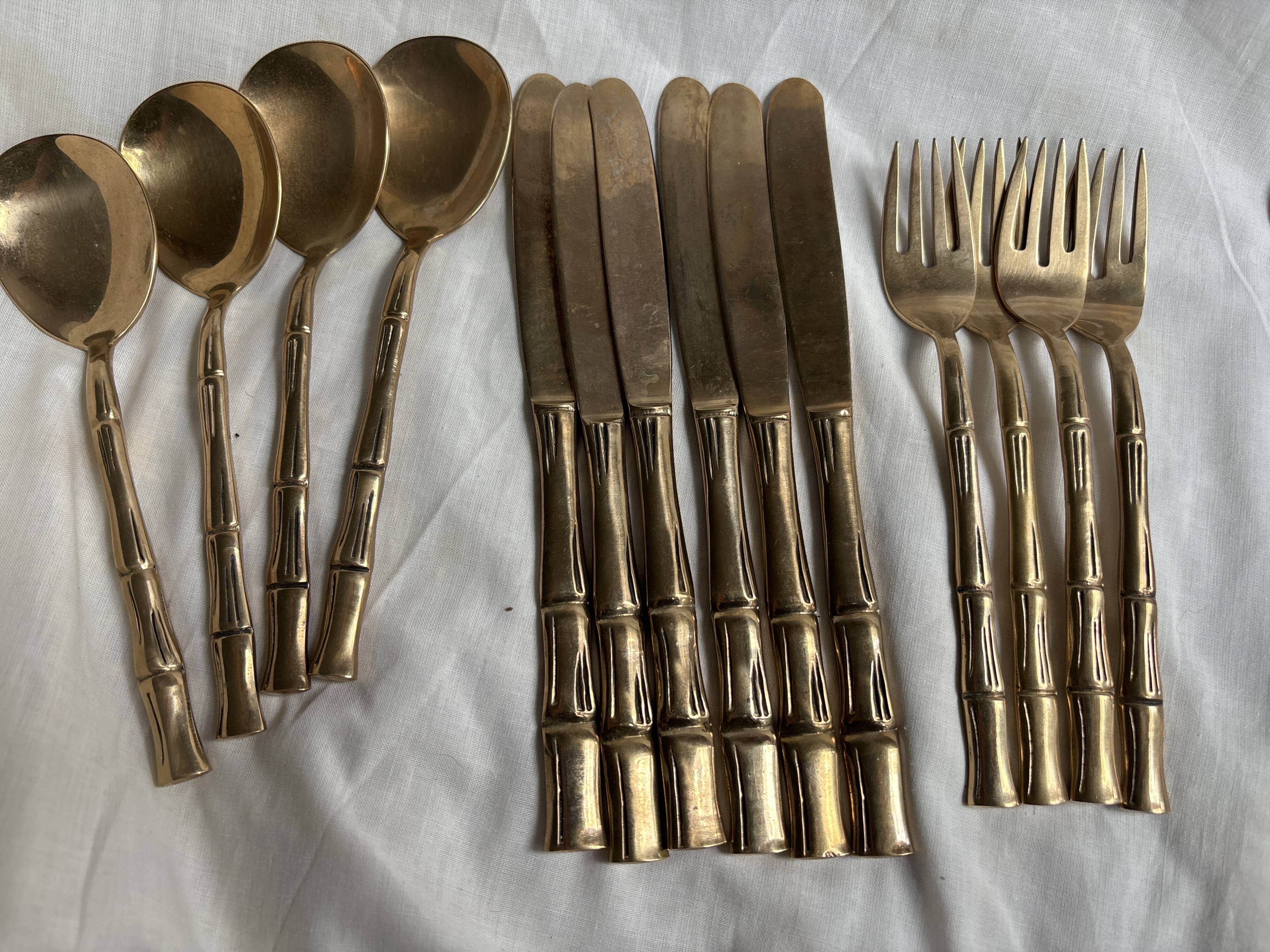 Set of 35 vintage Bamboo model brass cutlery