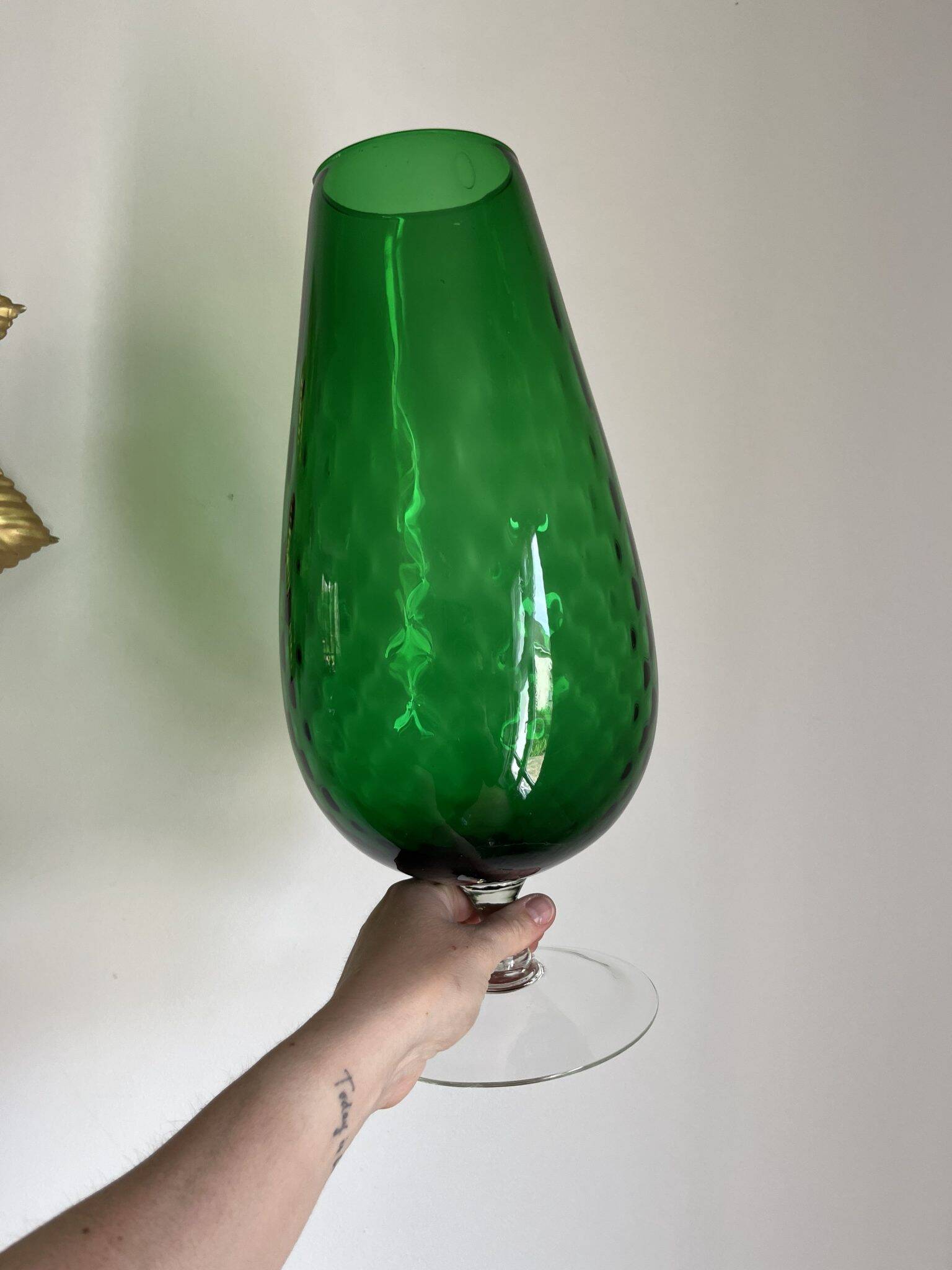 High green vase in empolied glass made in italy