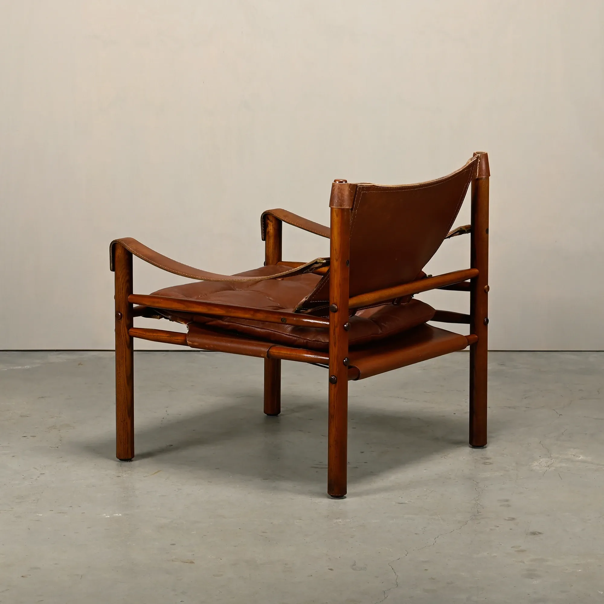 Arne Norell Sirocco Safari Lounge Chair in stained Ash and Brown Leather