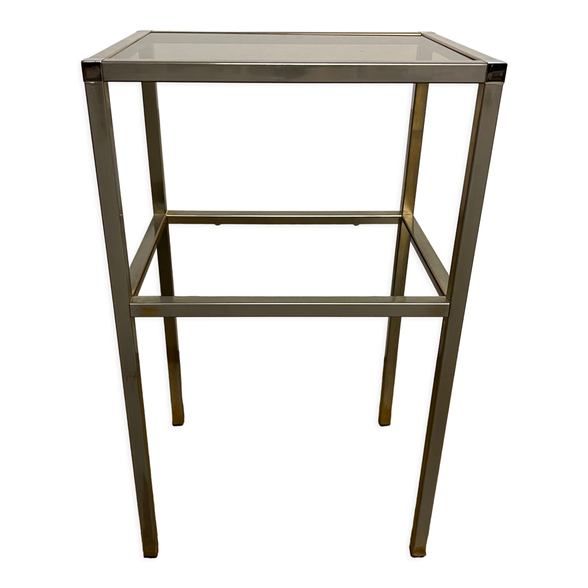 Chrome and smoked glass side table