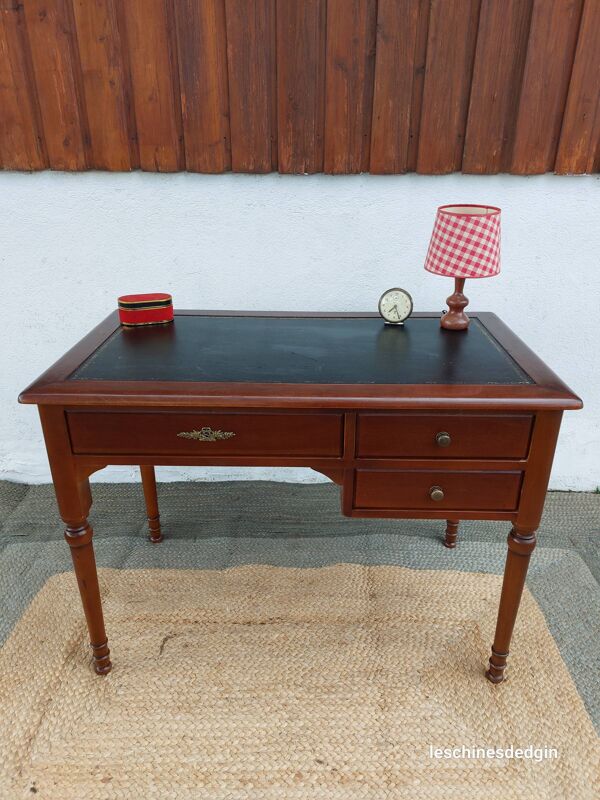 Bureau plateau en cuir noir et rallonges