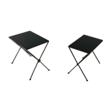 Pull-out tables in metal and glass