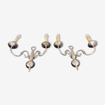 2 pewter candlestick sconces
